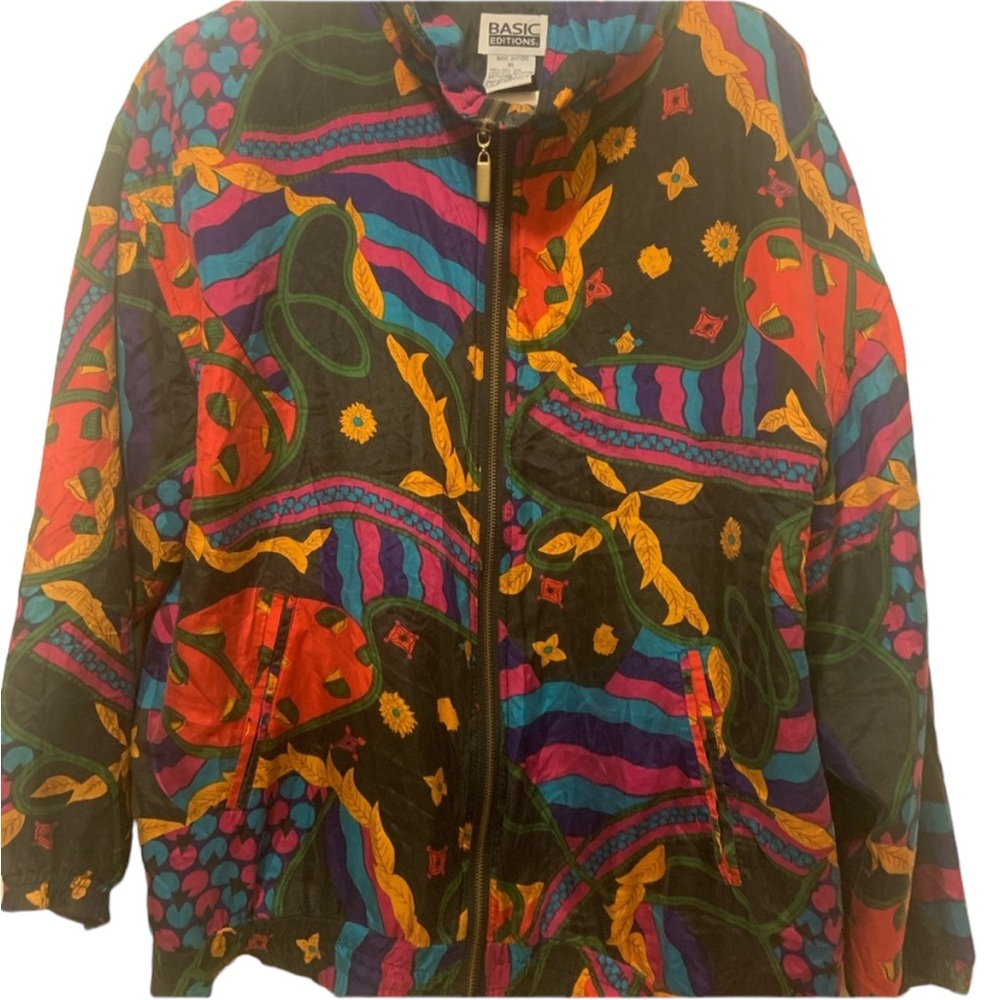 Vintage 90's Silk Multicolor Windbreaker with Geometric Patterns